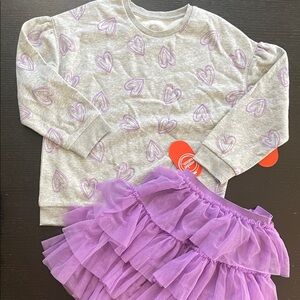 Kids Heart Print Gray and Purple Matching Set